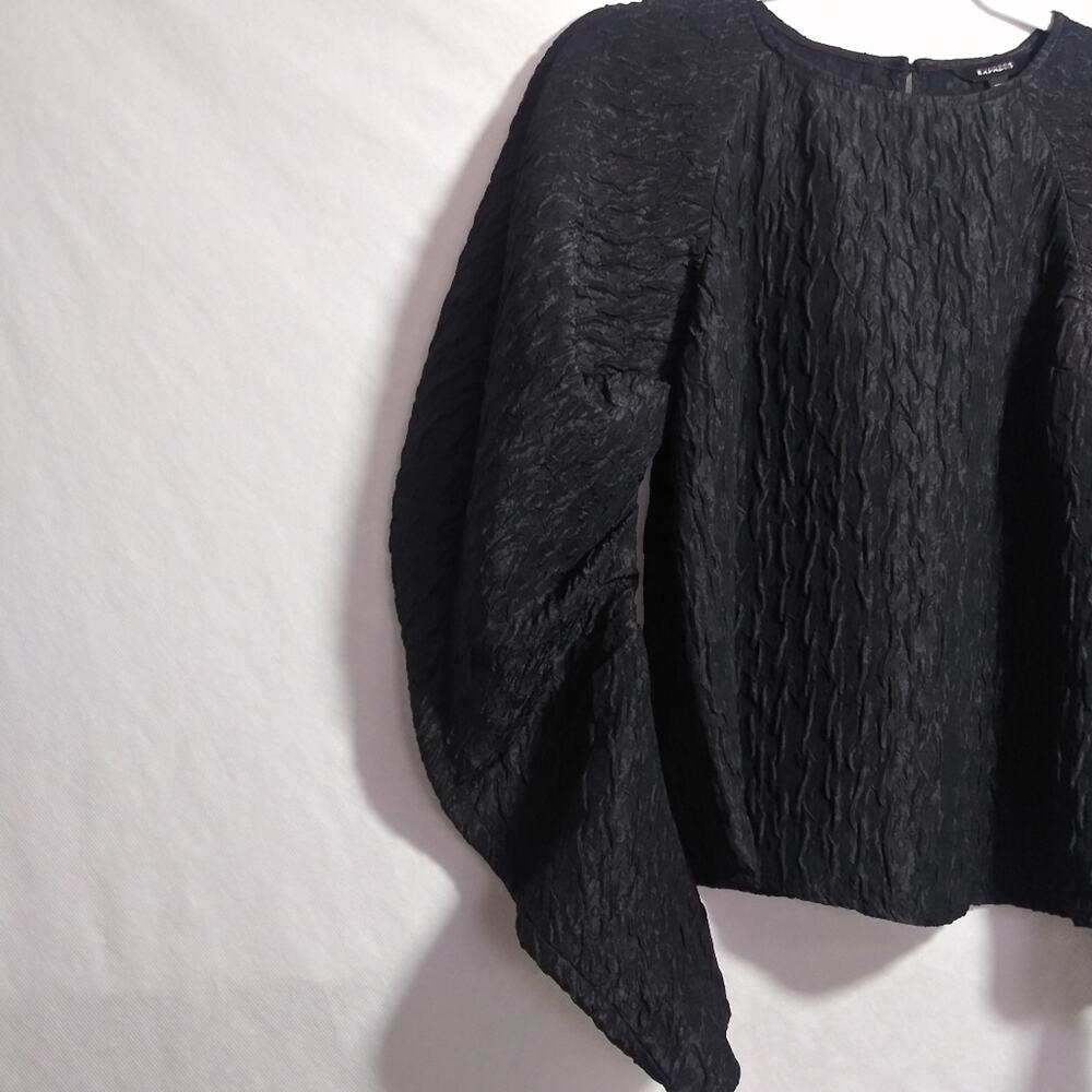 Express Black Textured Jacquard Puff Sleeve Top Dressy Size XS - Picture 4 of 10